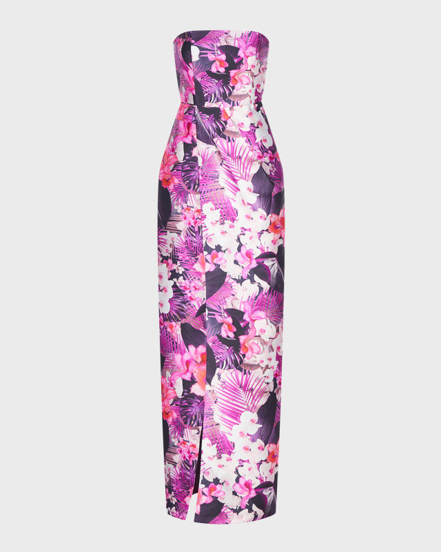 Lucienne Strapless Floral-Print Column Gown